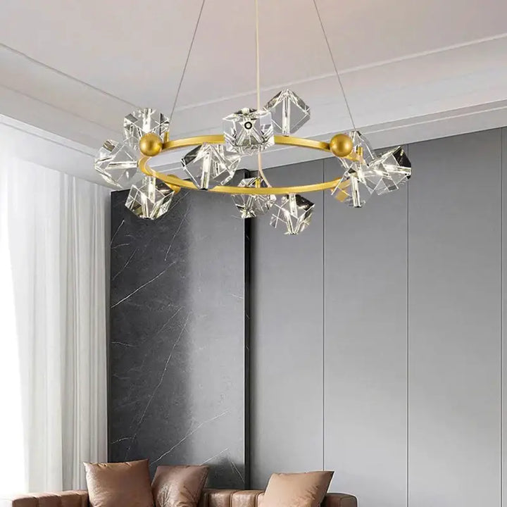 Suspension anneau cristal luxueux pour salon moderne