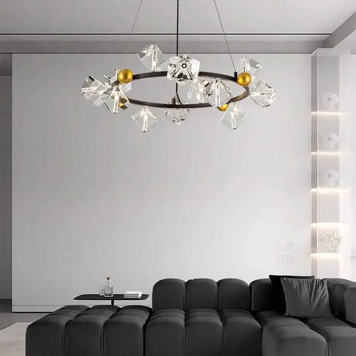 Suspension anneau cristal luxueux pour salon moderne
