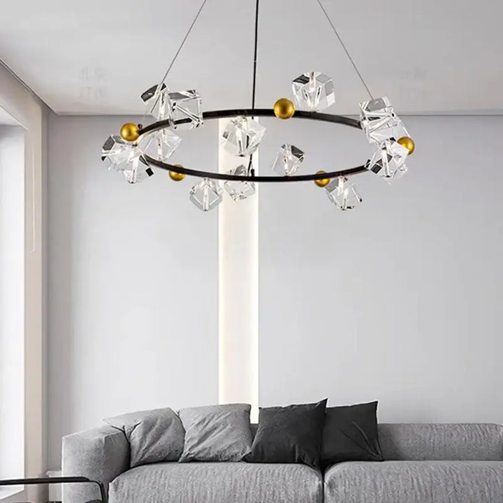 Suspension anneau cristal luxueux pour salon moderne