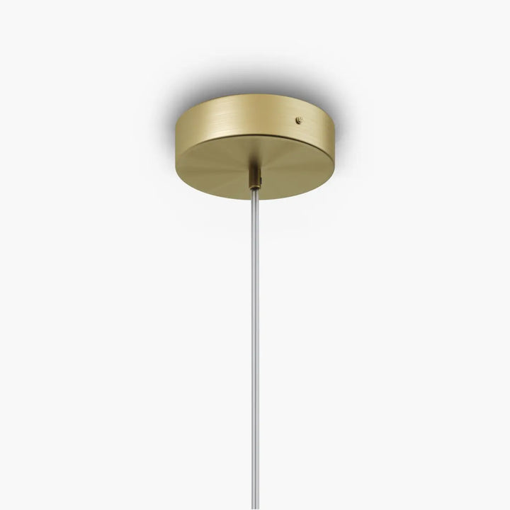 Suspension antic avec monture dorée circulaire et tige métallique fine pour éclairage moderne en verre strié