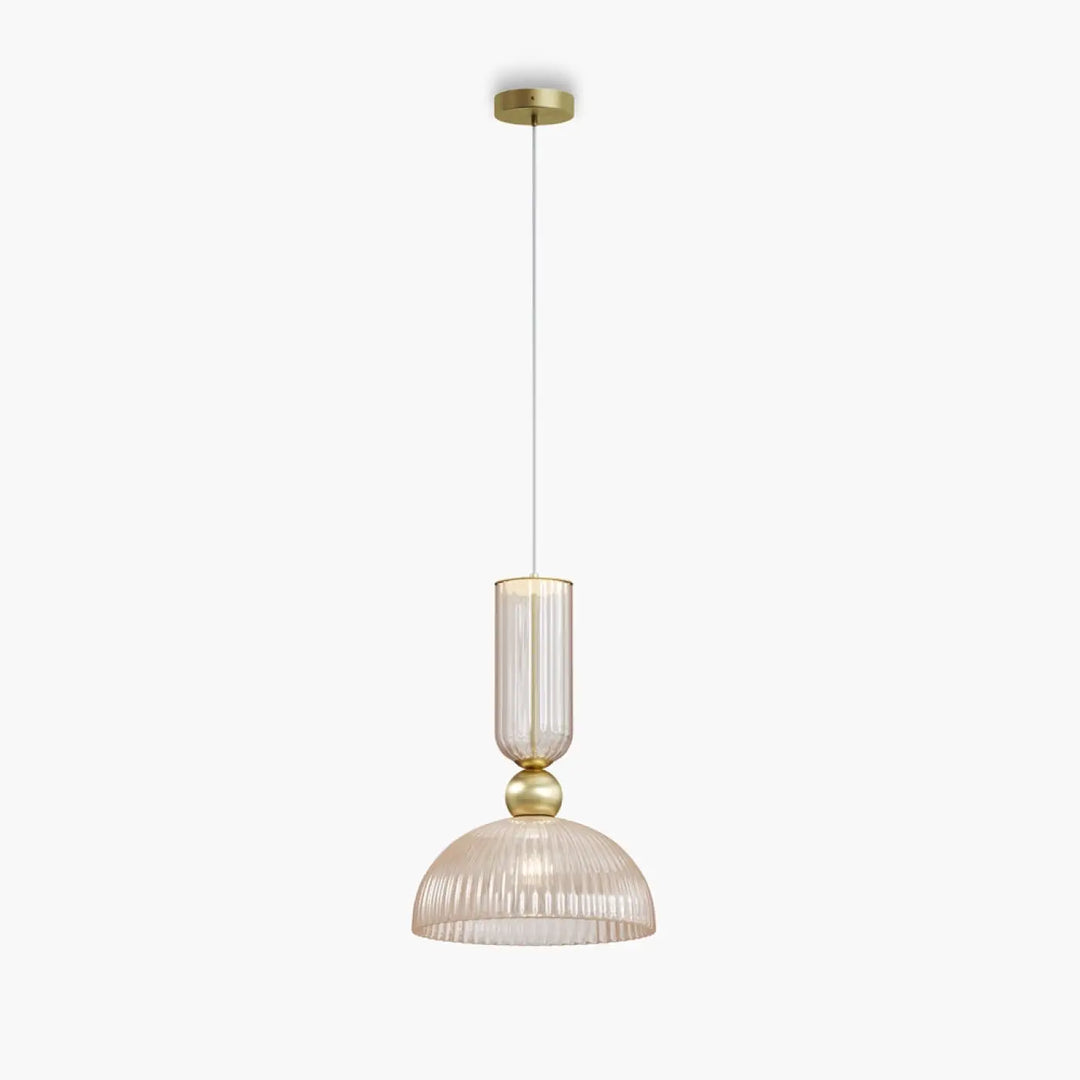 Suspension antic avec monture dorée moderne et verre strié transparent pour un éclairage design et élégant