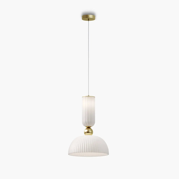 Suspension antic avec verre strié blanc et monture dorée en métal pour un éclairage moderne et élégant
