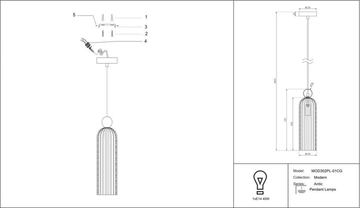 Suspension luminaire antic avec abat-jour étroit en verre strié et monture dorée à cage cylindrique moderne