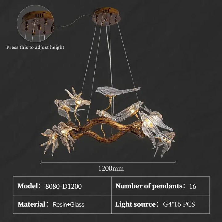 Suspension artistique et oiseaux éclairés style luxe élégant