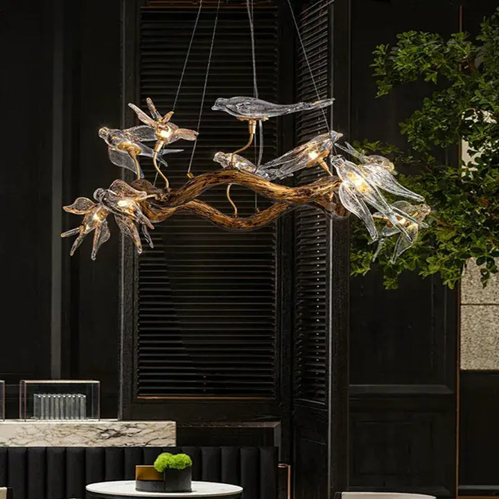 Suspension artistique et oiseaux éclairés style luxe élégant