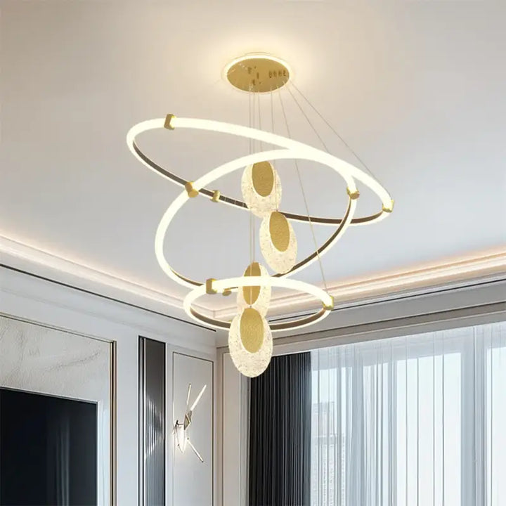 LUVODI 3-Layers LED Ceiling Lighting Fixture Art Decor Acrylic Water-drop Chandelier Pendant Lamp with 3 Color Lights