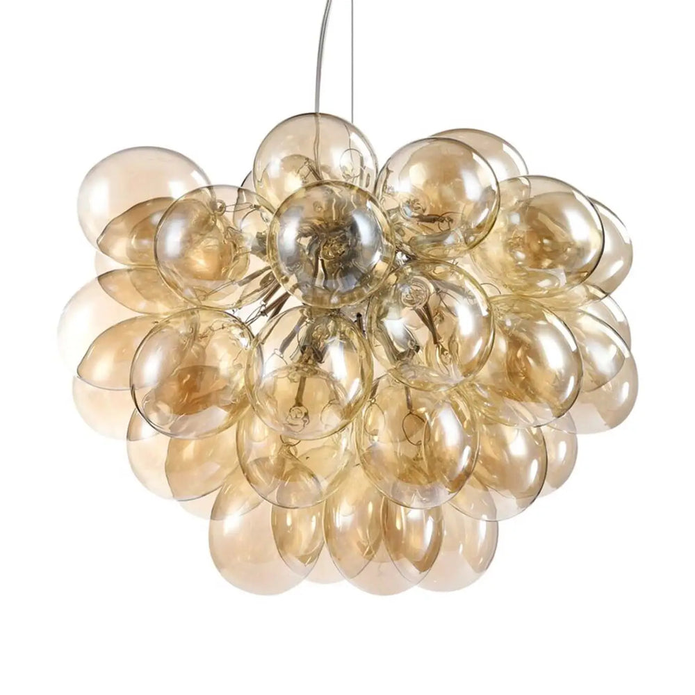 Suspension luminaire balbo en verre fumé avec globes ambrés translucides en couleur nickel idéale pour salle à manger