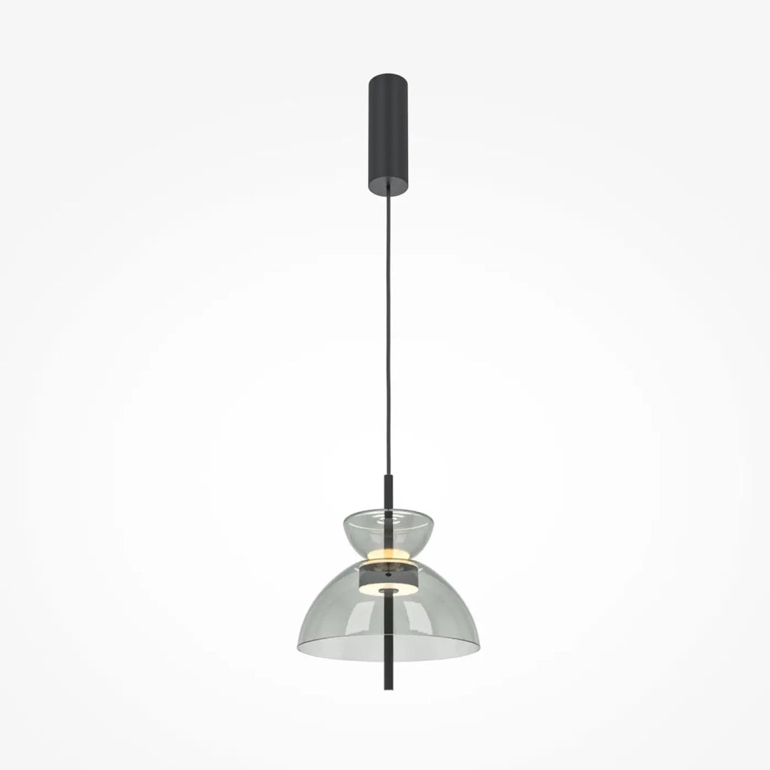 Suspension bangkok en métal noir avec verre transparent empilé et abat-jour cylindrique moderne suspendu