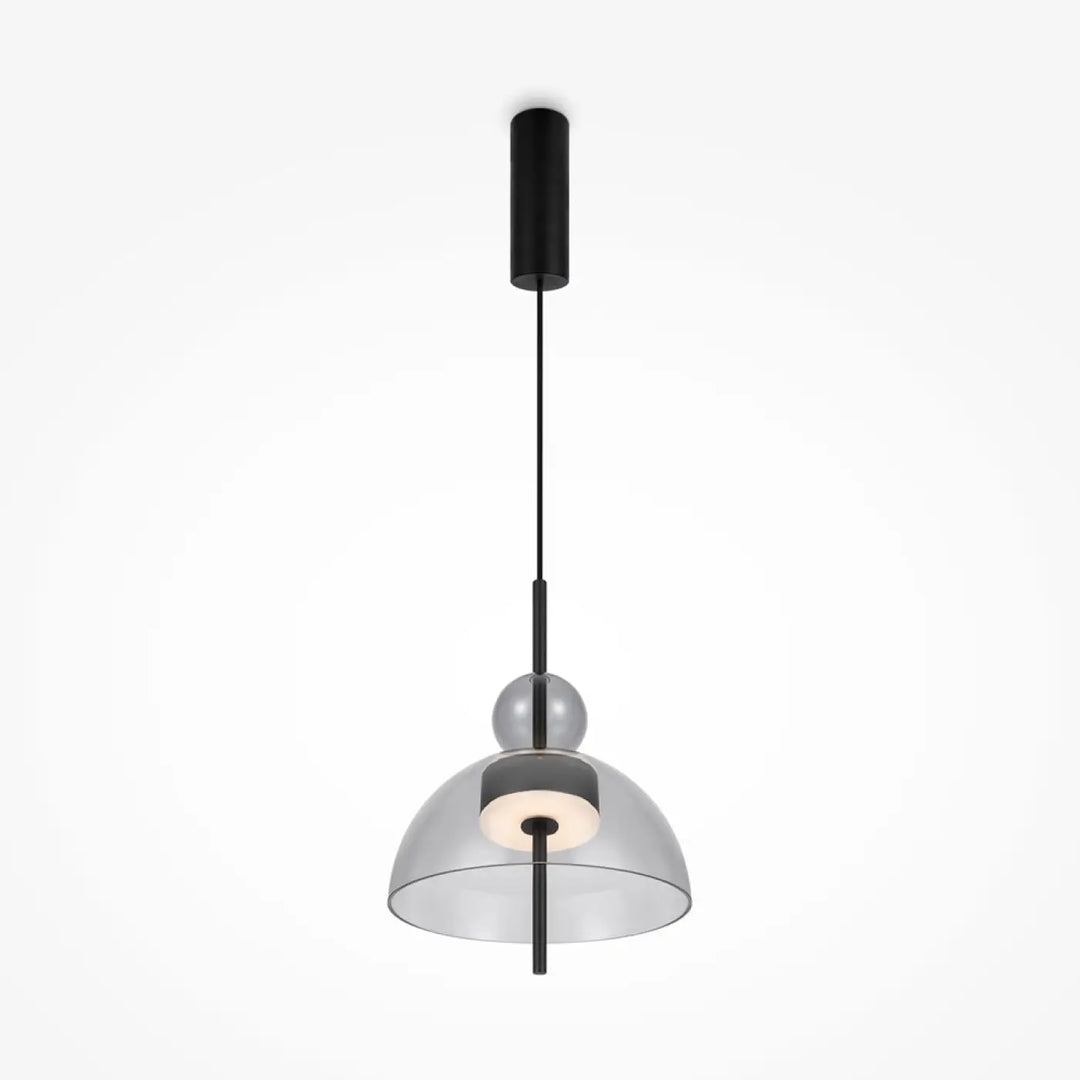 Suspension bangkok en métal noir avec verre transparent fumé et accents sphériques pour éclairage moderne