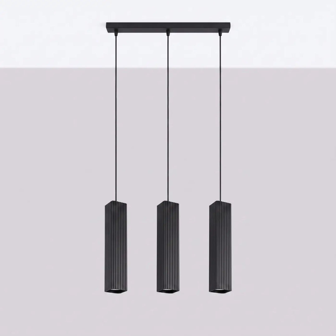 Suspension Rayo noire en ligne à 3 tubes cannelés, éteinte