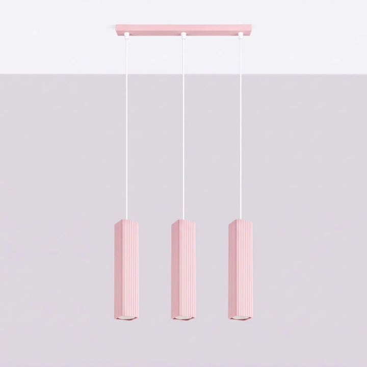 Suspension Rayo rose en ligne à 3 tubes cannelés, éteinte