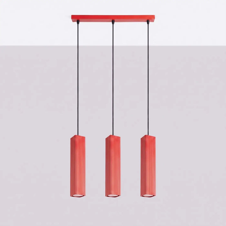 Suspension Rayo rouge en ligne à 3 tubes cannelés, éteinte