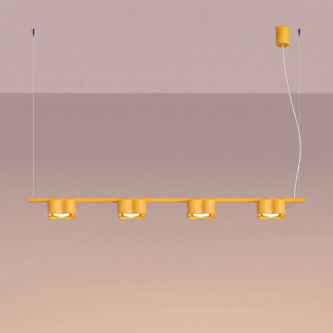 Suspension Ovio jaune en aluminium, allumée
