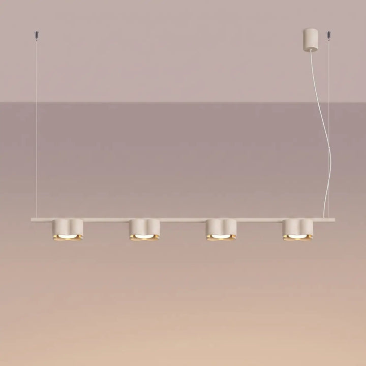 Suspension Ovio beige en aluminium, allumée