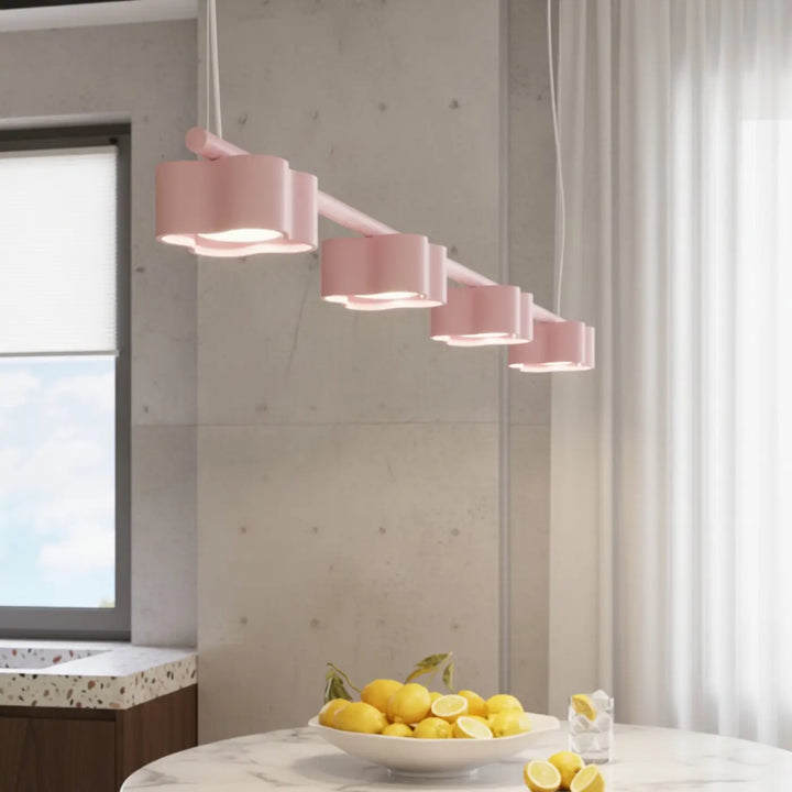 Suspension Ovio rose en aluminium, allumée