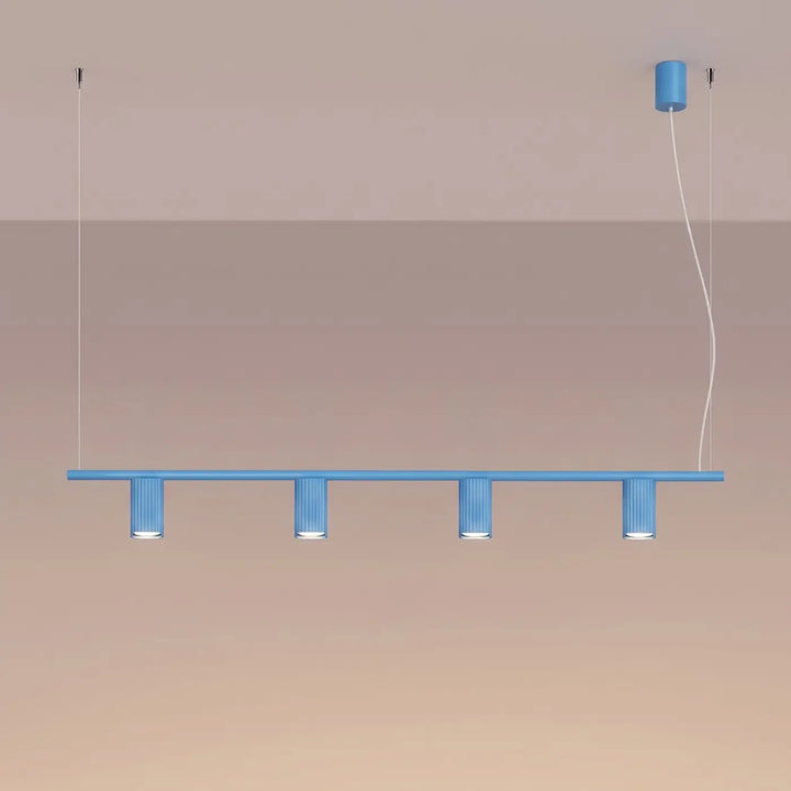 Suspension Rayo bleu azur en aluminium, allumée
