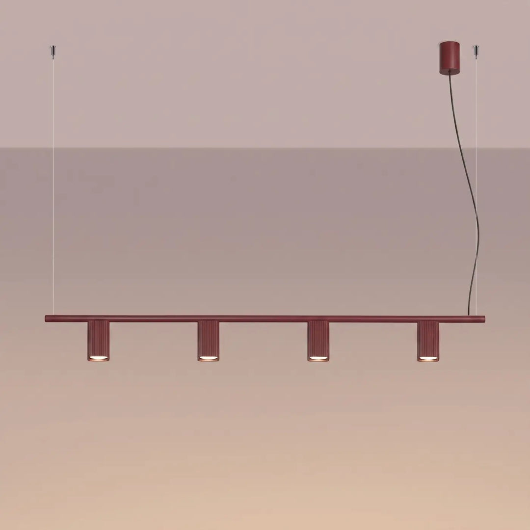 Suspension Rayo bordeaux en aluminium, allumée