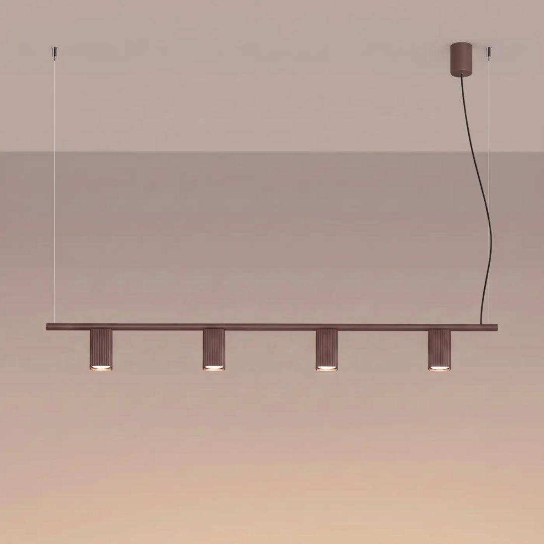Suspension Rayo marron en aluminium, allumée