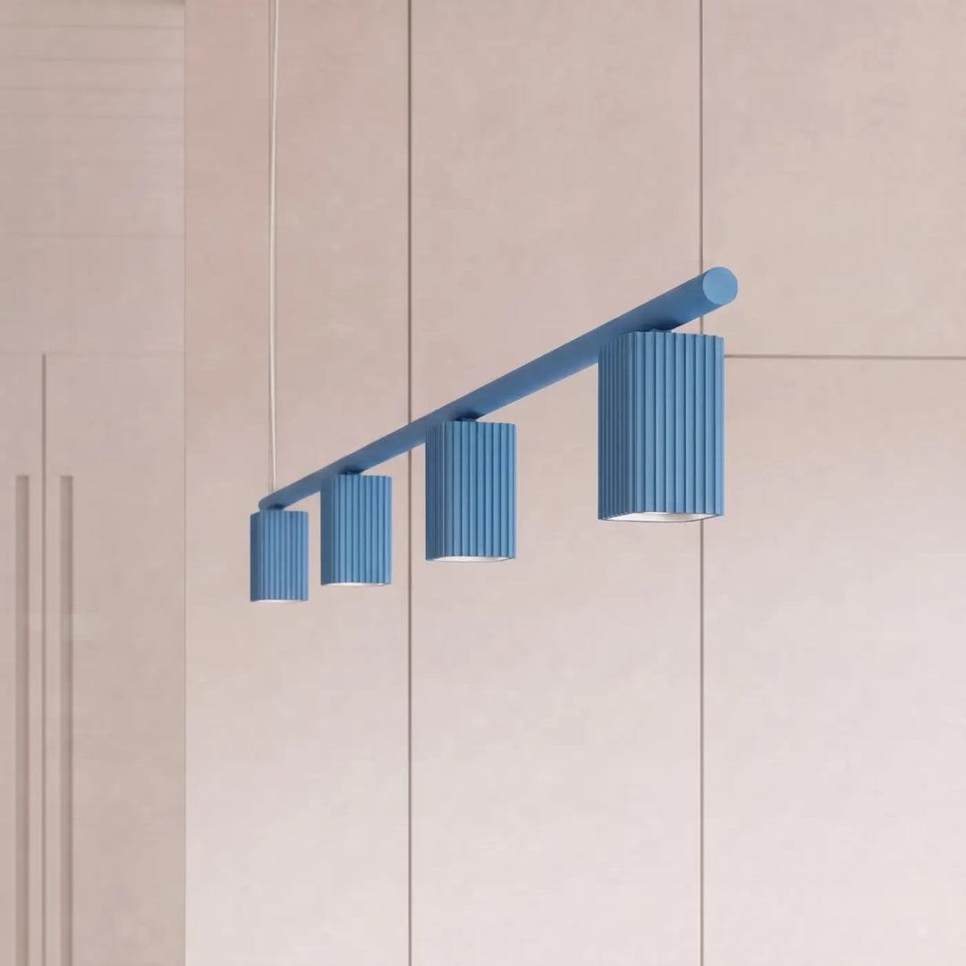 Suspension Rayo bleu azur en aluminium, allumée