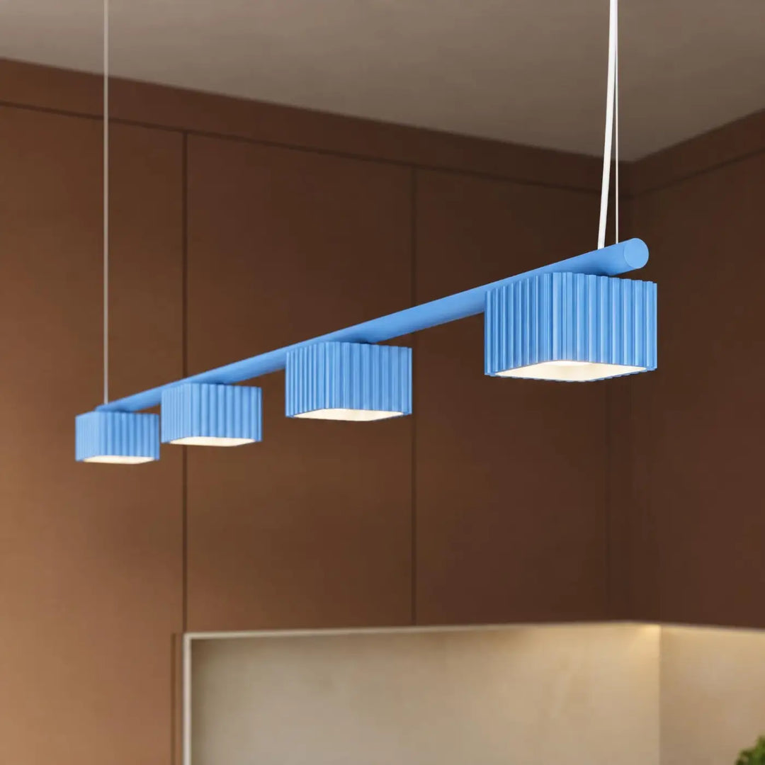 Suspension Riff bleu azur en aluminium, allumée