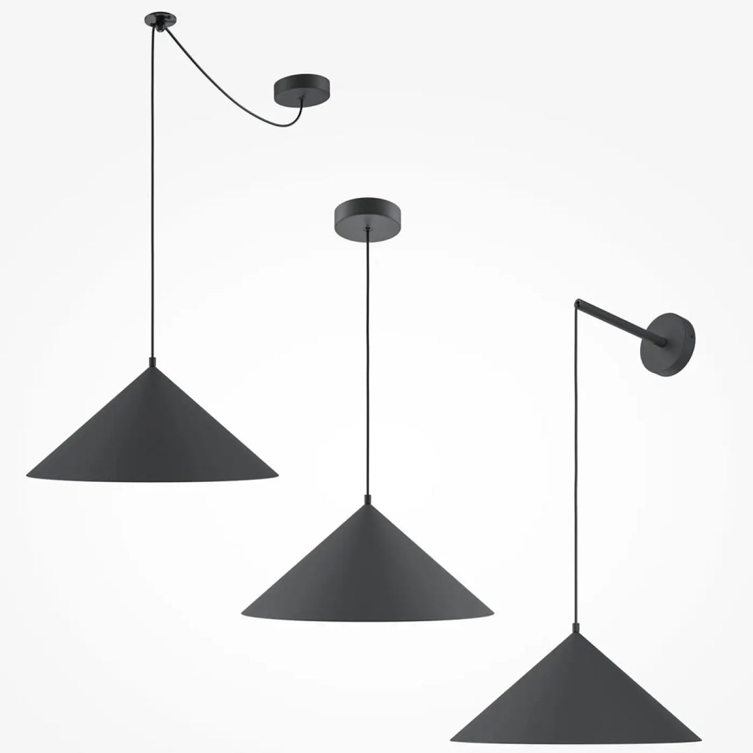 Luminaire suspension conique en métal mat vert militaire avec design minimaliste en basic colors moderne