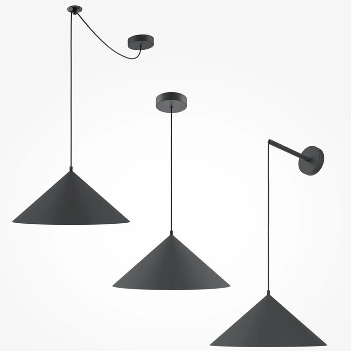 Luminaire suspension conique en métal mat vert militaire avec design minimaliste en basic colors moderne