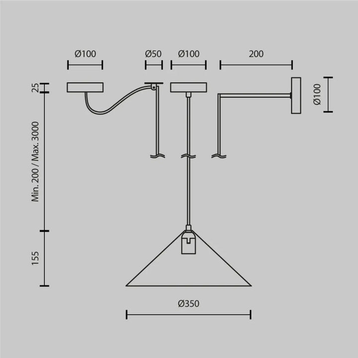 Suspension luminaire basic colors conique avec abat-jour triangulaire vert militaire en métal mat et bras ajustable