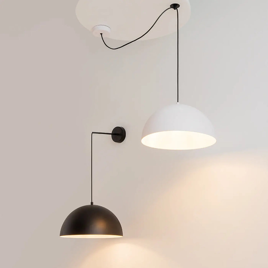 Suspension luminaire basic colors coupole avec abat-jours en métal mat noir et blanc, design minimaliste vert militaire