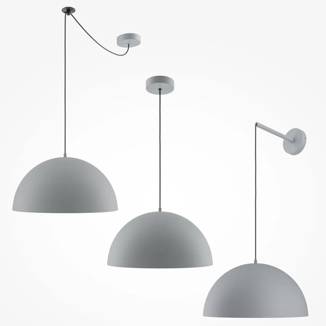 Suspension luminaire basic colors coupole avec trois globes gris métal mat et vert militaire pour éclairage moderne