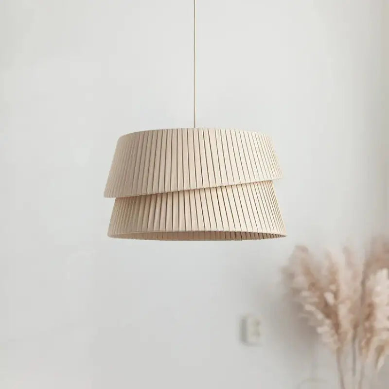 Suspension Beige Plissée Double Abat-Jour Tissu Moderne

