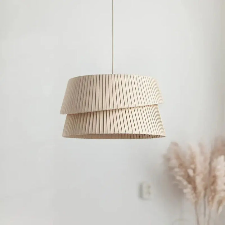 Suspension Beige Plissée Double Abat-Jour Tissu Moderne

