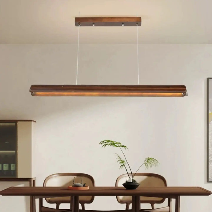 Suspension bois led moderne style linéaire bois foncé