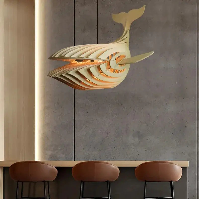 Suspension Bois Naturel Forme Baleine Design Ludique Moderne Beige