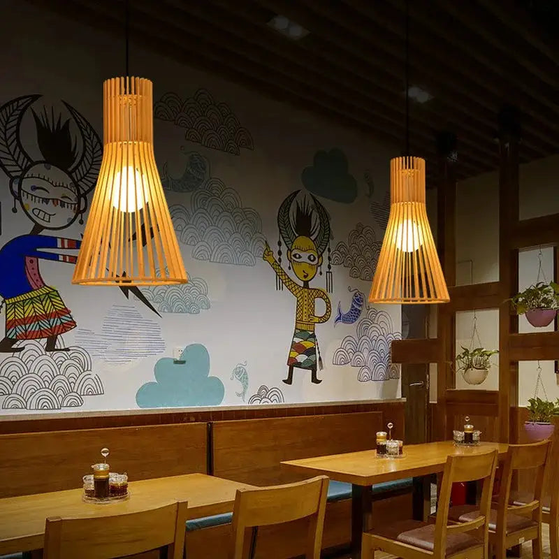 COCO Black Wood Color Solid Wood Cage Pendant Light Black Bamboo Lamp Lighting Fixtures VIP Drop Shipping