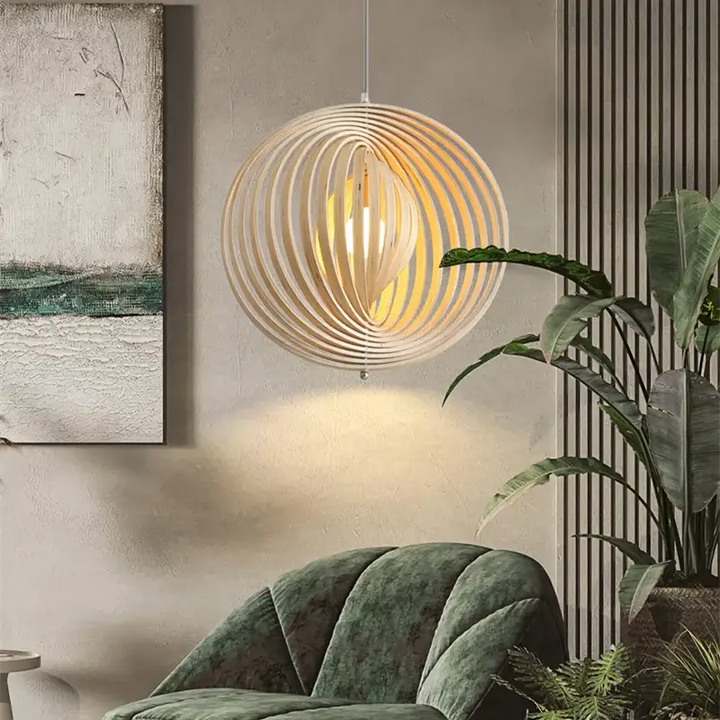 Rotating Moon Pendant Light Nordic Circular wood light fixtures Home Decor dining table light Bedroom Bar Corridor