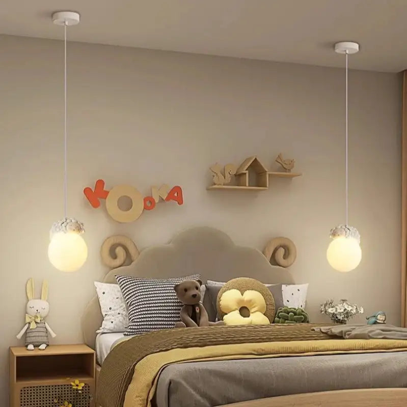 Suspension boules LED avec animaux polaires pour chambre enfant