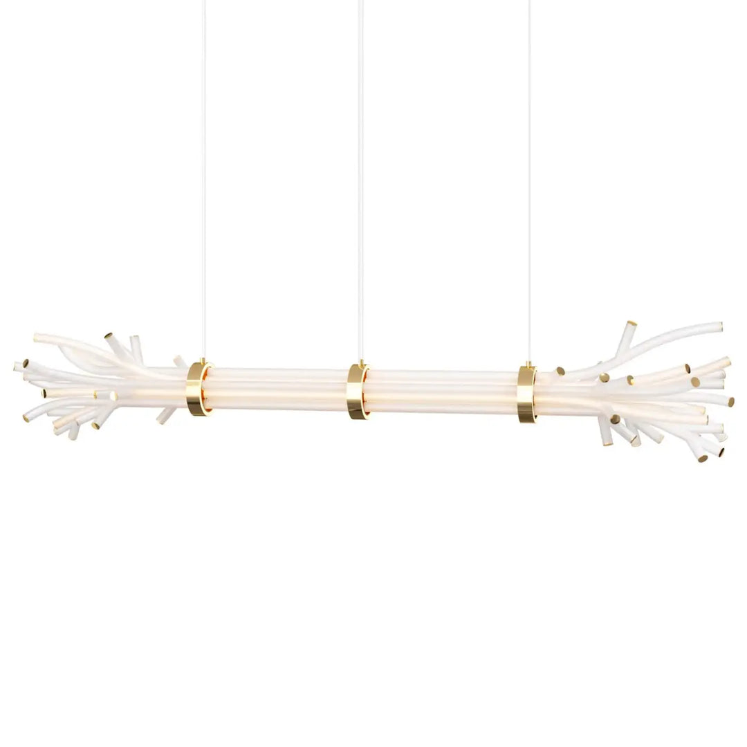 Suspension led branchy en acrylique blanc translucide avec accents métalliques dorés design moderne