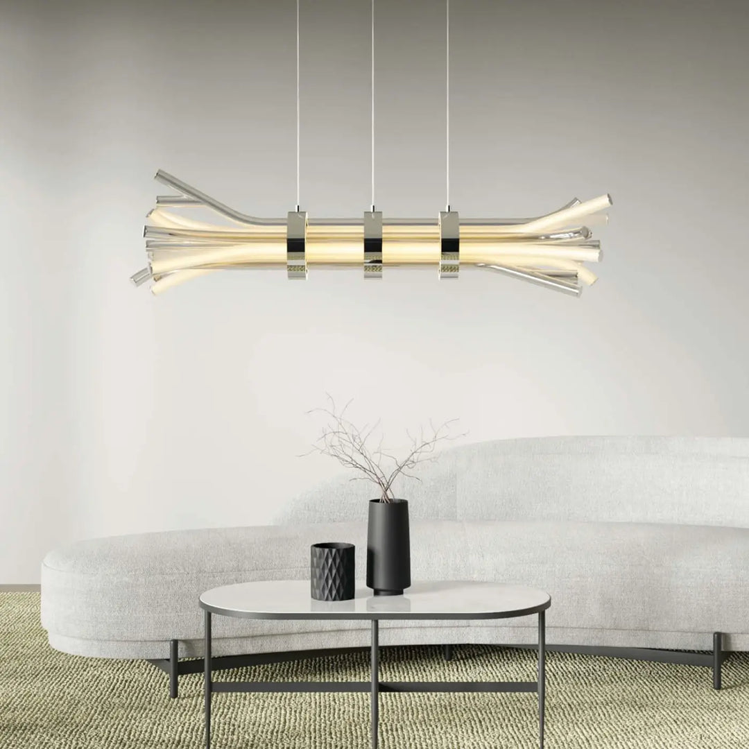 Suspension led branchy en or et chrome avec design moderne en forme de branche pour éclairage suspendu contemporain