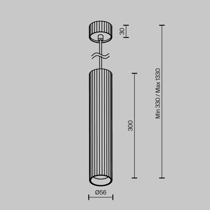 Suspension luminaire calipso tube cylindrique noir avec rainures verticales au-dessus d’un îlot de cuisine