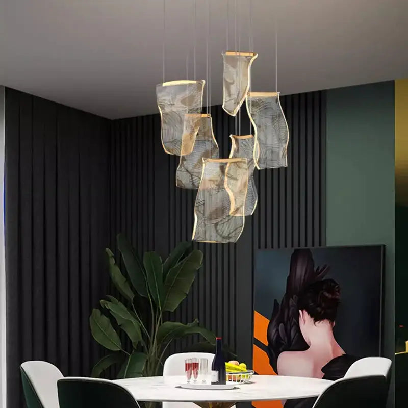 Suspension Cascade Design Verre Sculptural Pour Escalier

