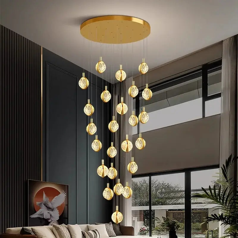 Suspension Cascade Dorée à Disques Cristal Design Luxueux

