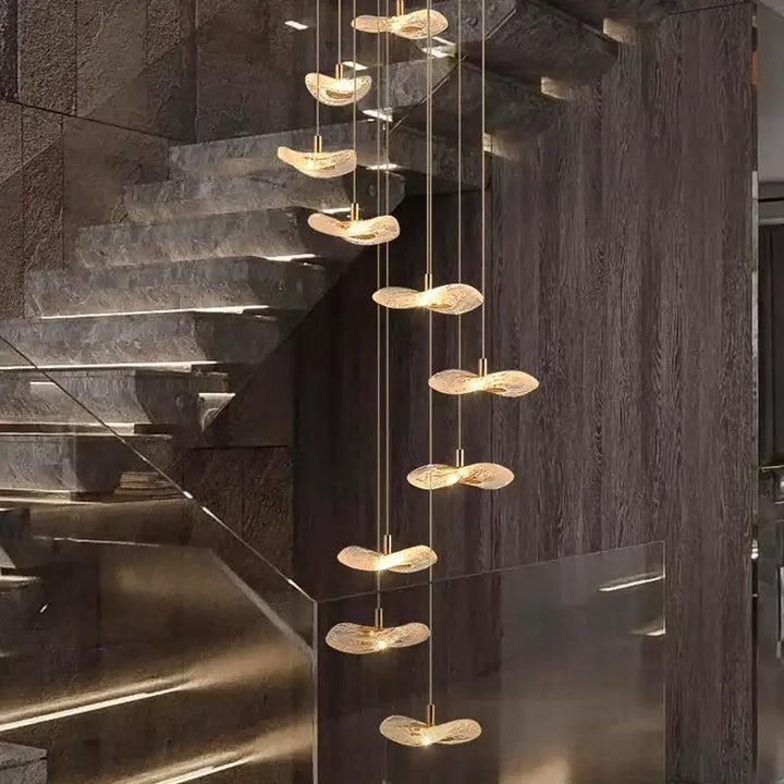 Suspension Cascade Moderne Disques Lumineux Pour Escalier

