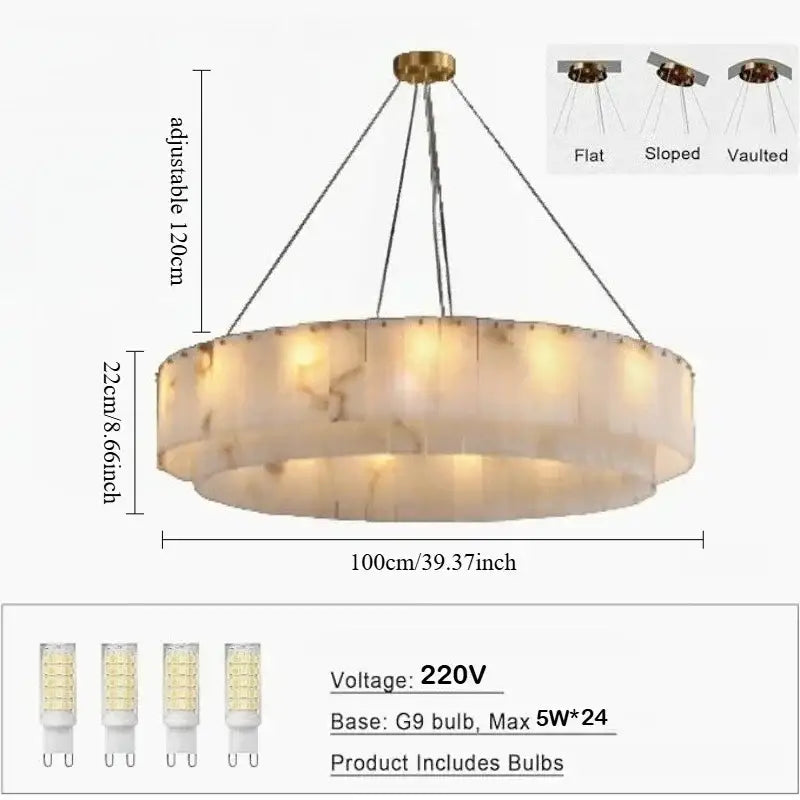 Suspension circulaire effet marbre led design blanc chic