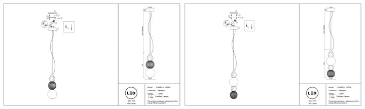 Suspension luminaire collar led avec trois diffuseurs ronds en métal doré blanc opaque et noir translucide