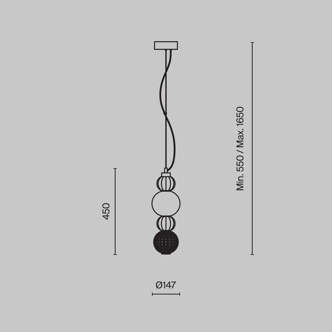 Suspension collar en métal doré avec globe segmenté noir offrant une lumière à 360° élégante et moderne