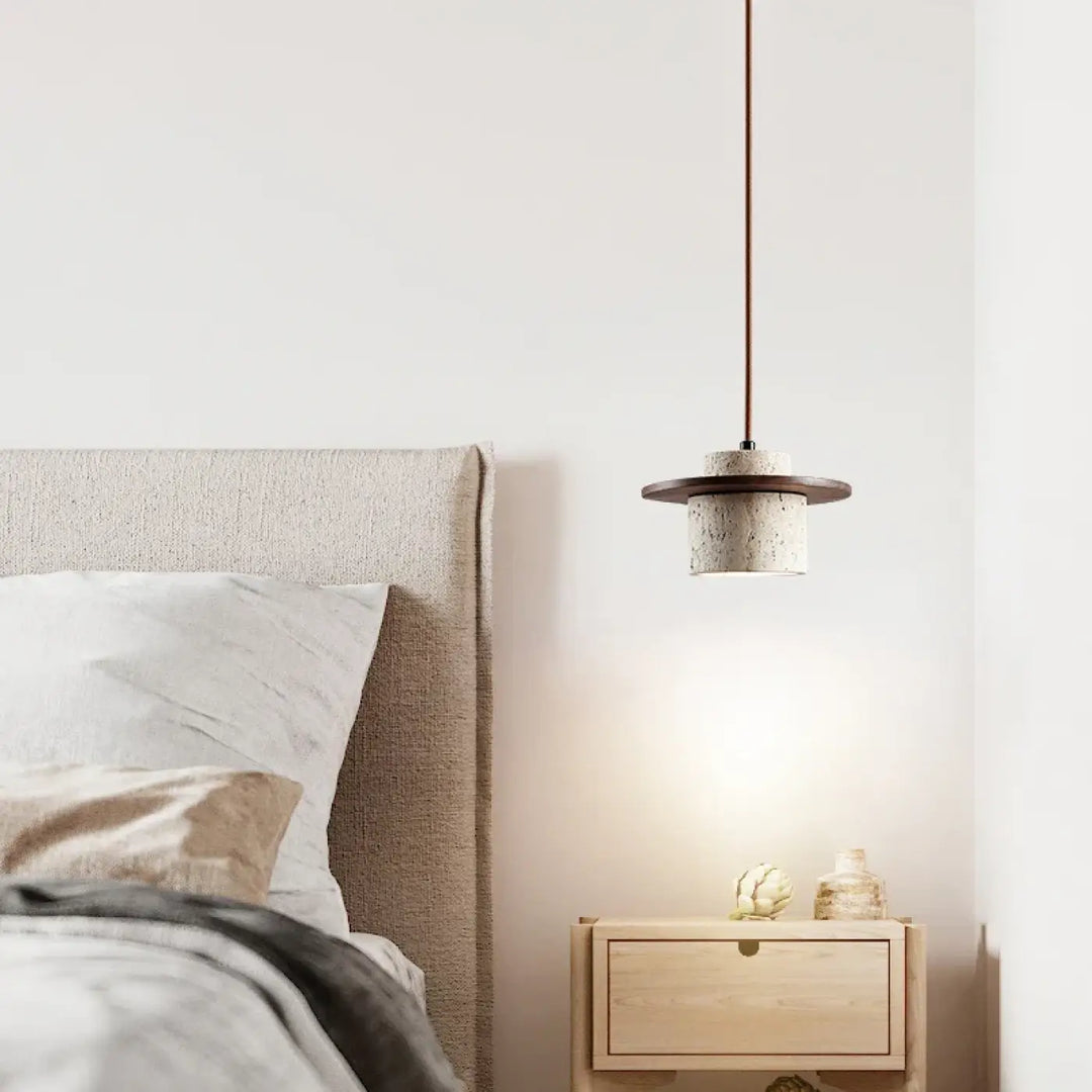 Suspension contemporain en marbre et bois naturel