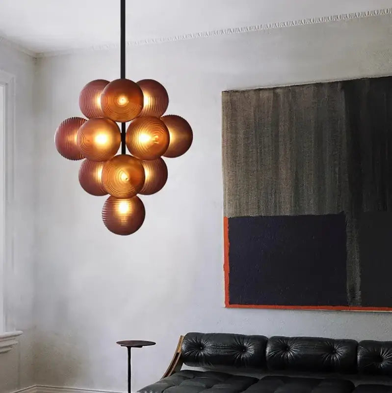 Suspension contemporaine grappe de boules en verre