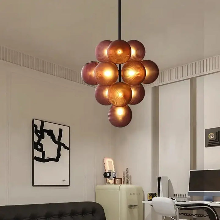 Suspension contemporaine grappe de boules en verre