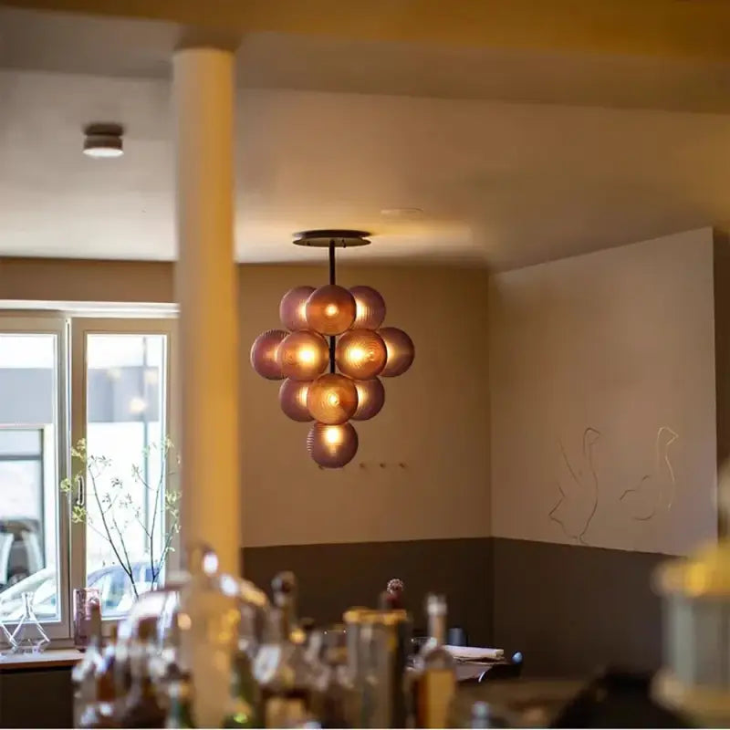 Suspension contemporaine grappe de boules en verre