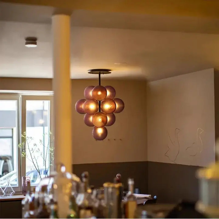 Suspension contemporaine grappe de boules en verre